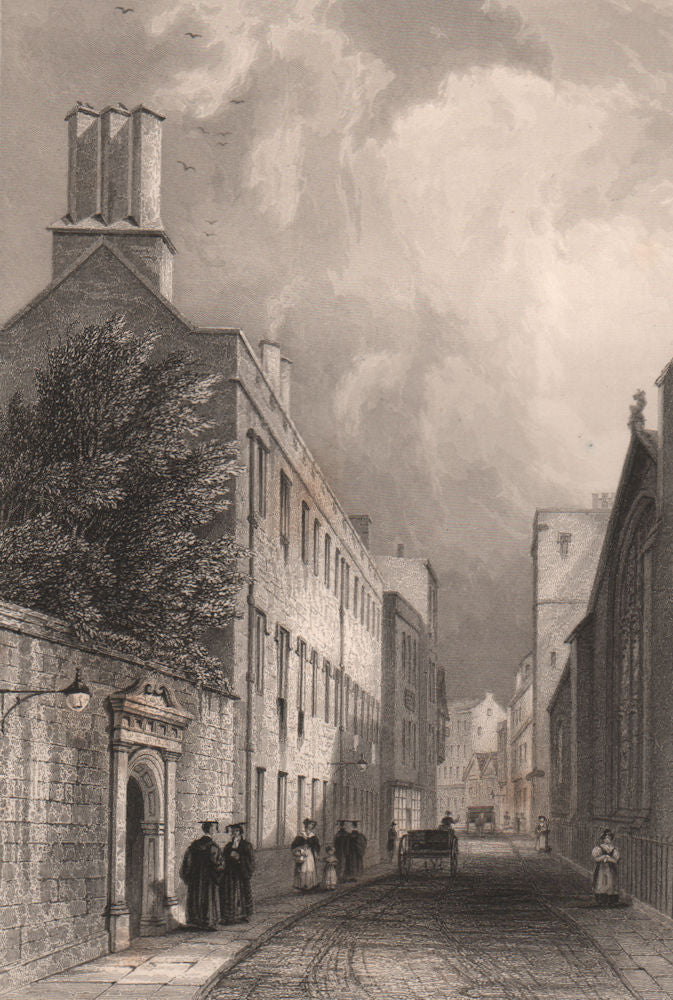 CAIUS COLLEGE from the street, Cambridge. LE KEUX 1841 old antique print